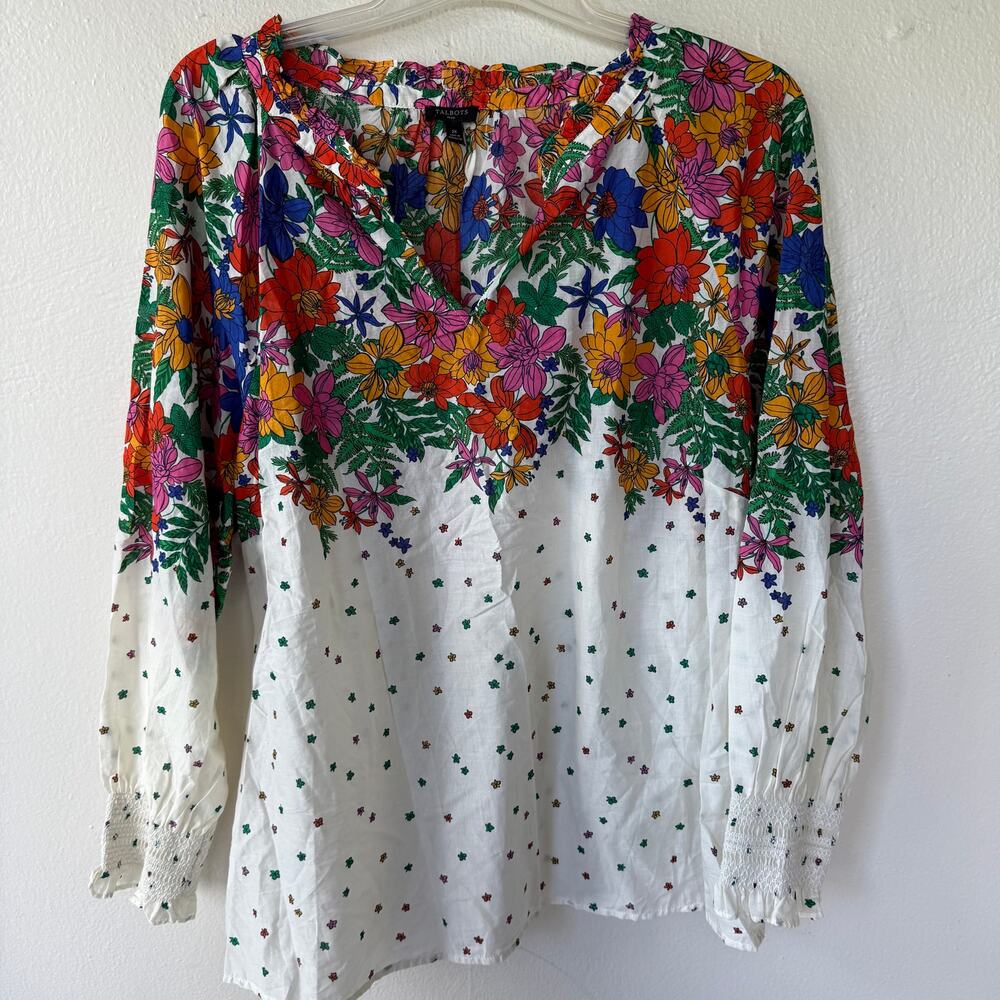 Talbots Floral white multicolored floral Boho Blouse Size 2X - Picture 3 of 9